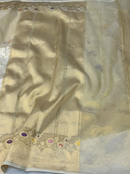 Tusser Shade Pure Tissue Silk Handwoven Banarasi Saree