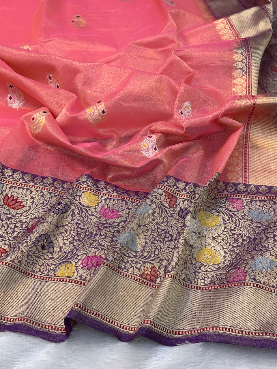 Pure Tissue Silk Handwoven in Baby Pink