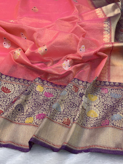 Pure Tissue Silk Handwoven in Baby Pink