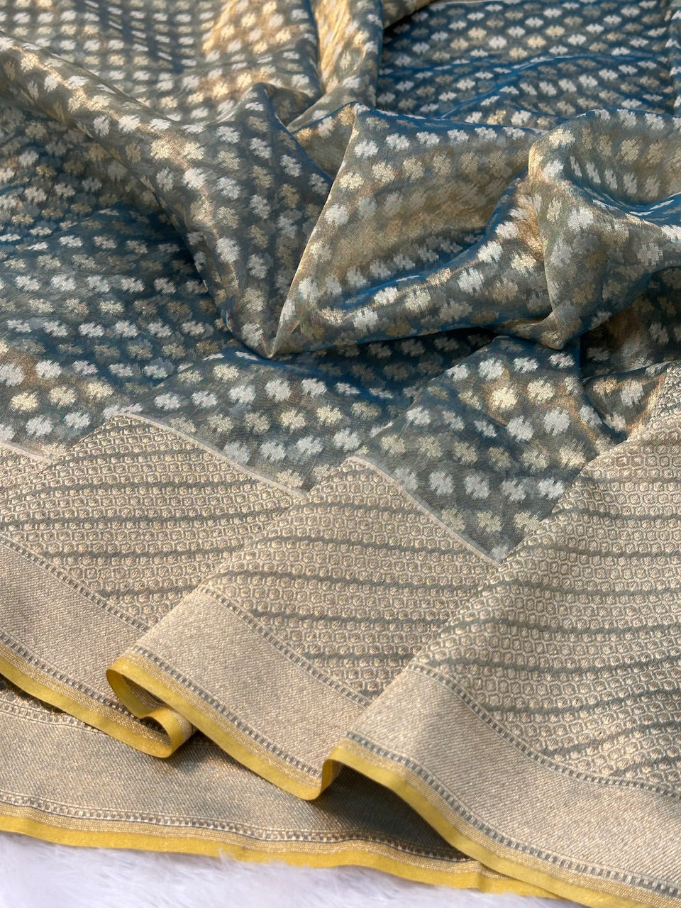 Metallic Royal Blue Pure Kora Tissue Silk Banarasi Saree