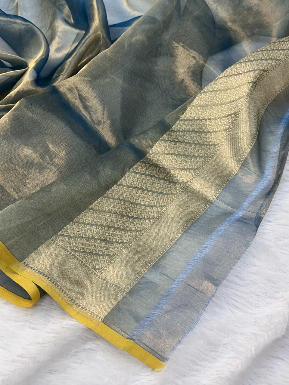 Metallic Royal Blue Pure Kora Tissue Silk Banarasi Saree