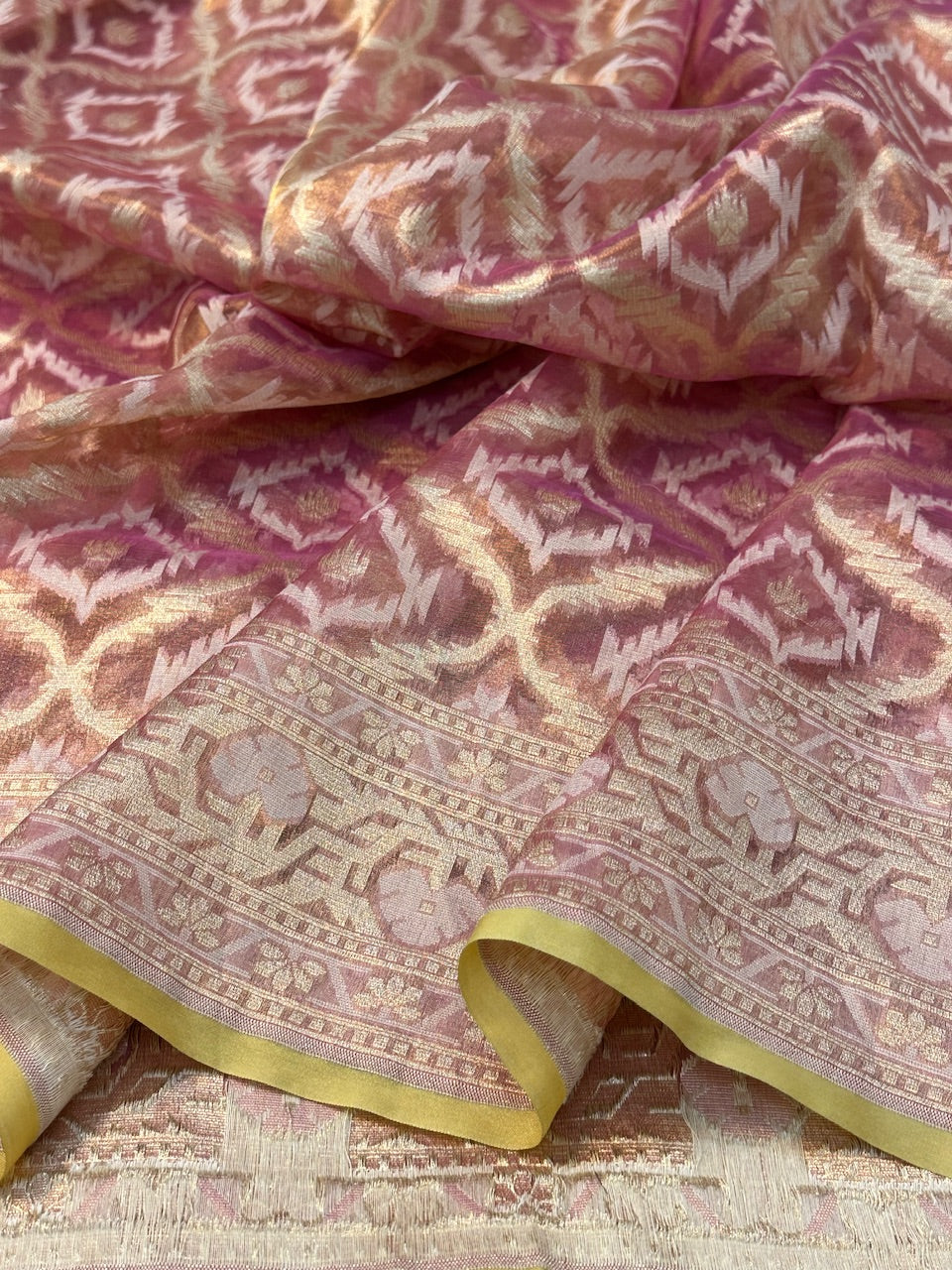 Onion Pink Pure Kora Tissue Silk Banarasi Saree