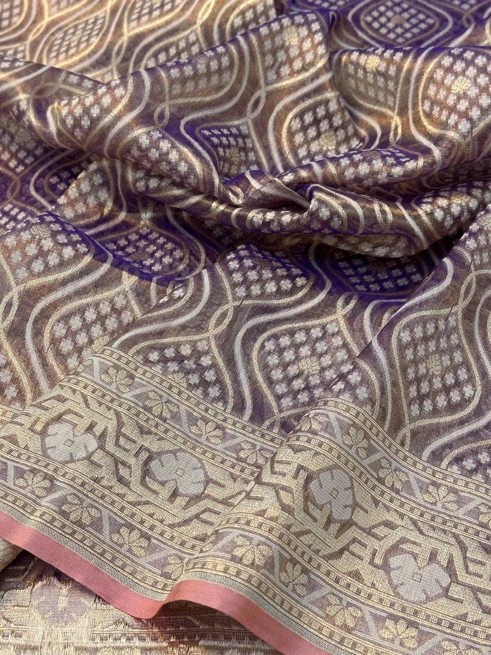 Garnet Shade Pure Kora Tissue Silk Banarasi Saree