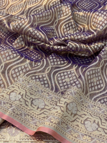 Garnet Shade Pure Kora Tissue Silk Banarasi Saree