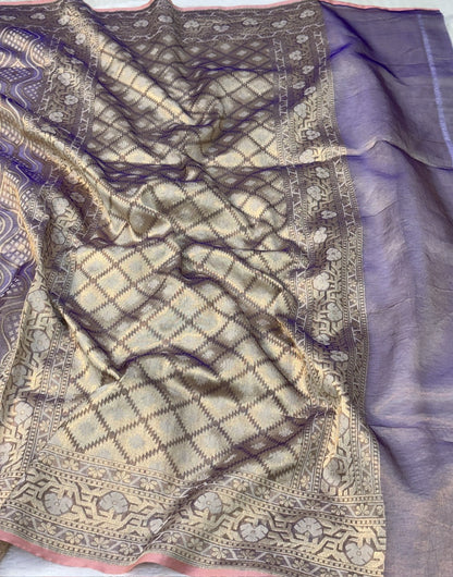 Garnet Shade Pure Kora Tissue Silk Banarasi Saree