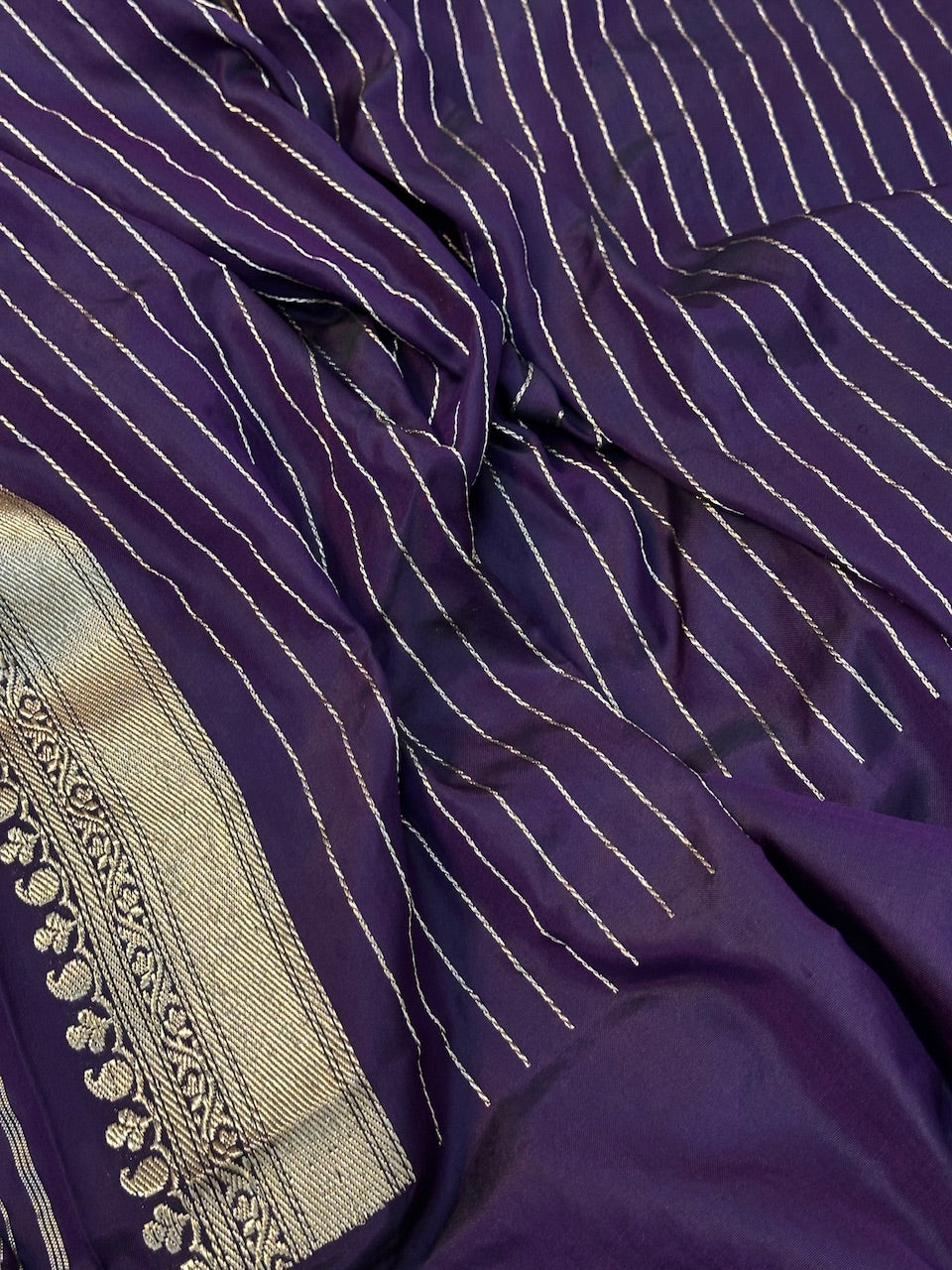 Purplish Wine Pure Handwoven Ektara Katan Silk Banarasi Saree