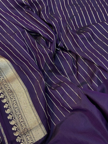 Purplish Wine Pure Handwoven Ektara Katan Silk Banarasi Saree