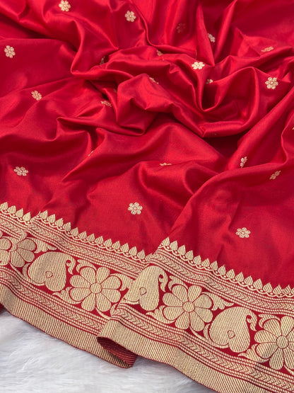 Red Shade Pure Katan Silk Handwoven Banarasi Saree