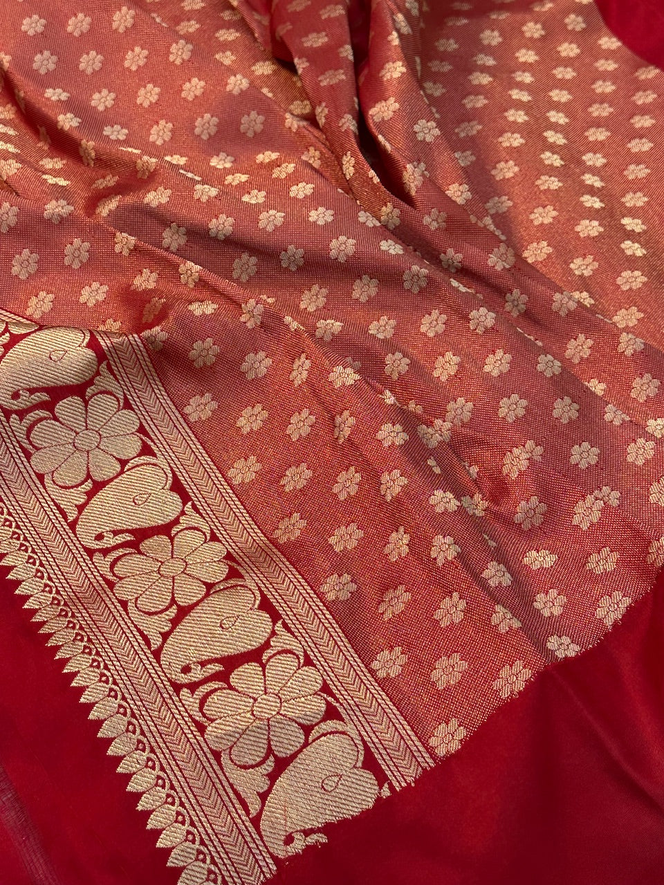 Red Shade Pure Katan Silk Handwoven Banarasi Saree