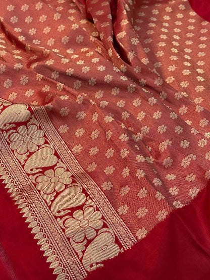 Red Shade Pure Katan Silk Handwoven Banarasi Saree