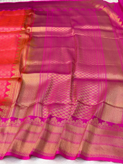 Rani Pink Handwoven Pure Katan Silk (Brocade) Banarasi Saree