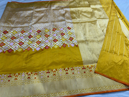 Katan Silk Pure Handmade Kadhwa Saree (Middle Designe)