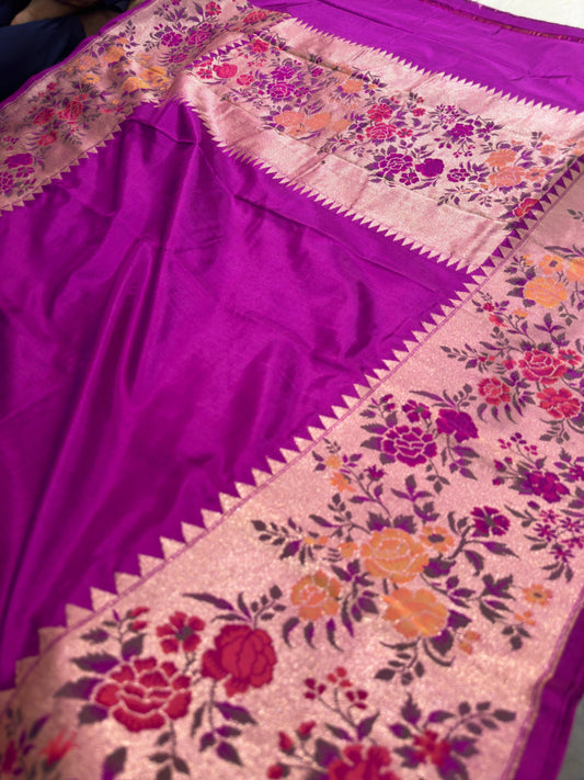 Katan Silk Ektara Paithni Border Banarasi Saree (Kadhwa)