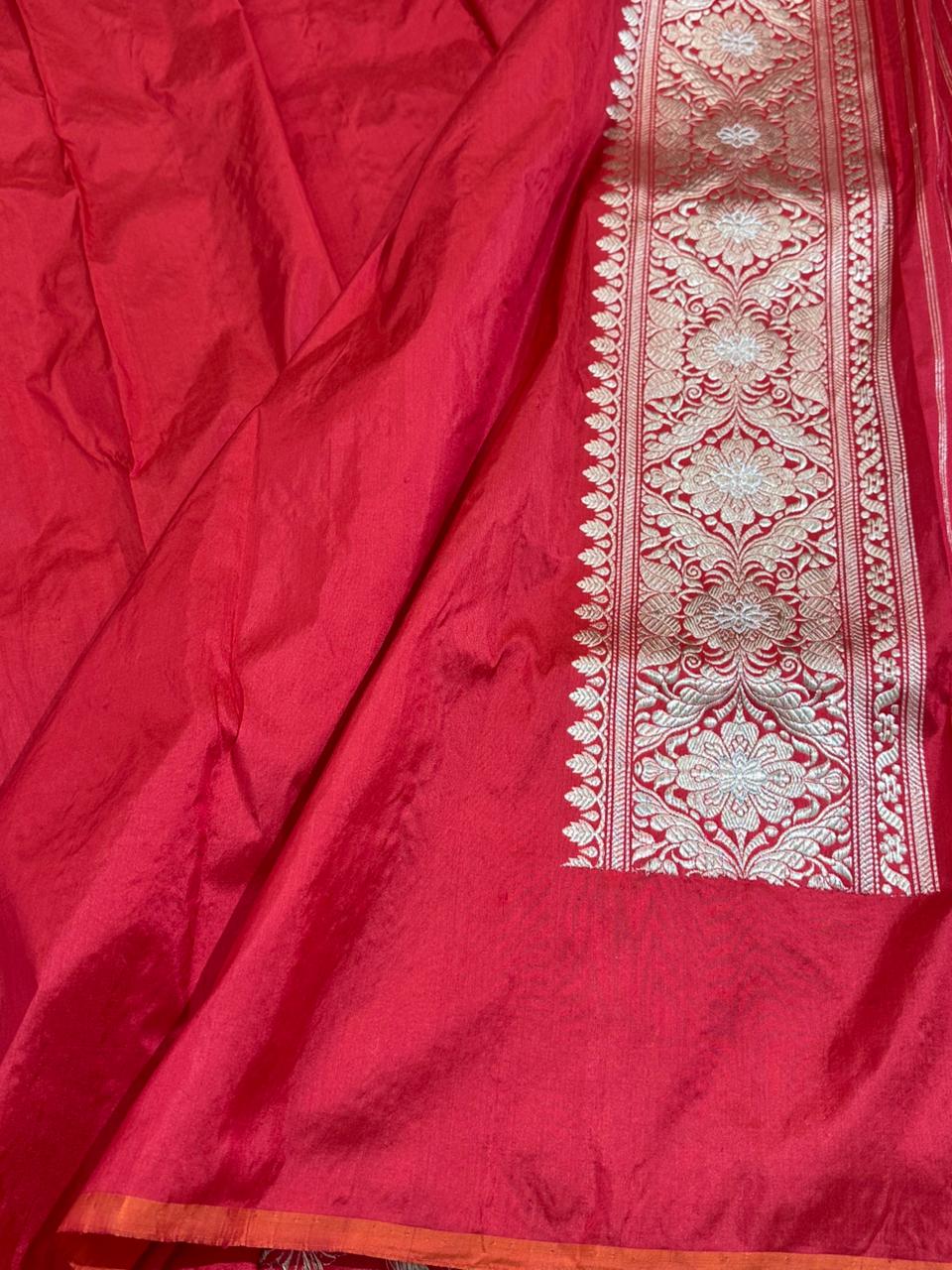 Red Shade Pure Katan Silk Handwoven Banarasi Saree