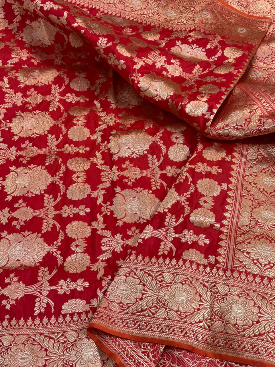 Red Shade Pure Katan Silk Handwoven Banarasi Saree