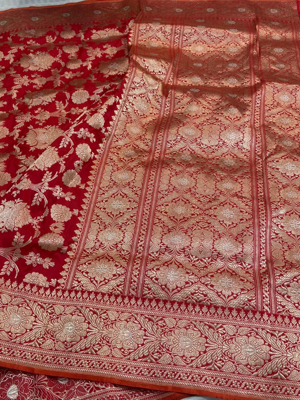 Red Shade Pure Katan Silk Handwoven Banarasi Saree