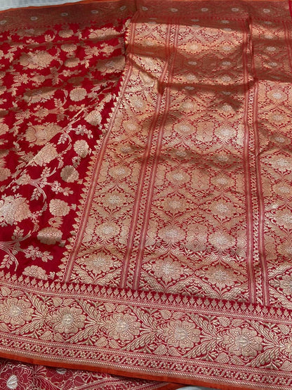 Red Shade Pure Katan Silk Handwoven Banarasi Saree