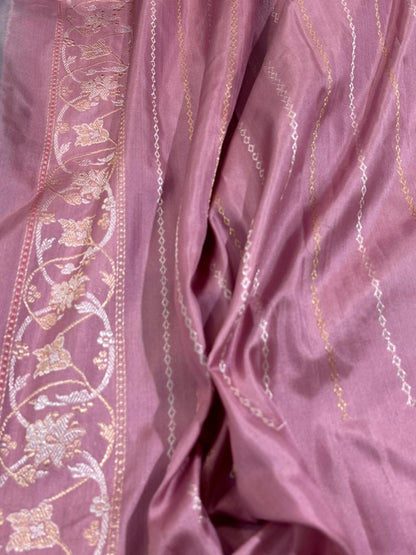 Lilac Grey Shade Pure Katan Silk Handwoven Banarasi Saree