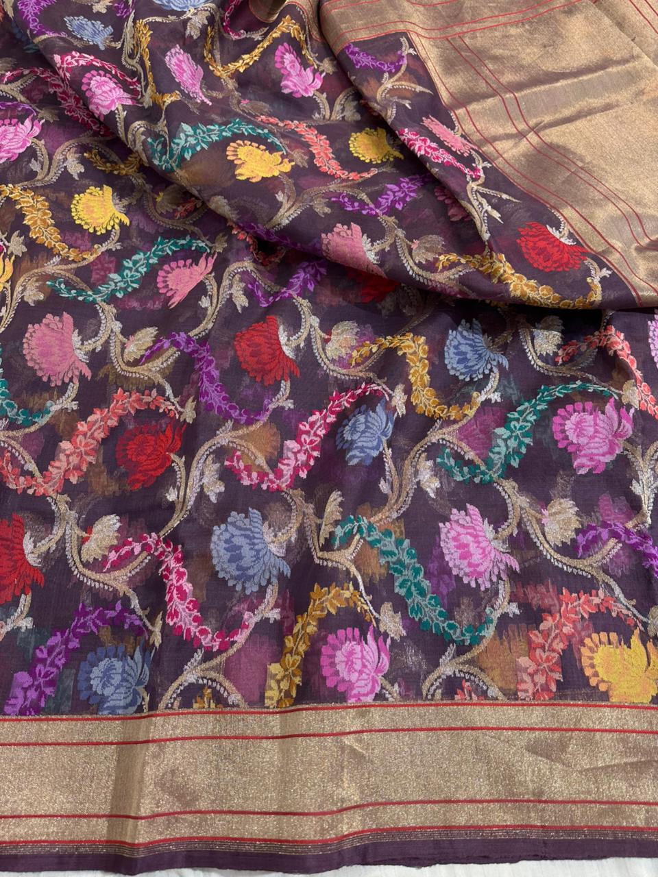 Magenta Purple Pure Organza Handwoven Banarasi Saree