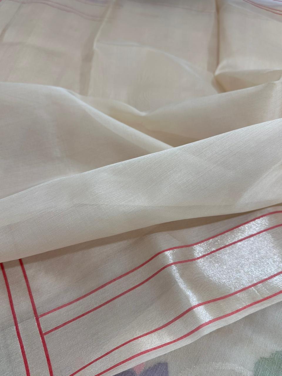 Cream Shade Pure Organza Silk Banarasi Saree