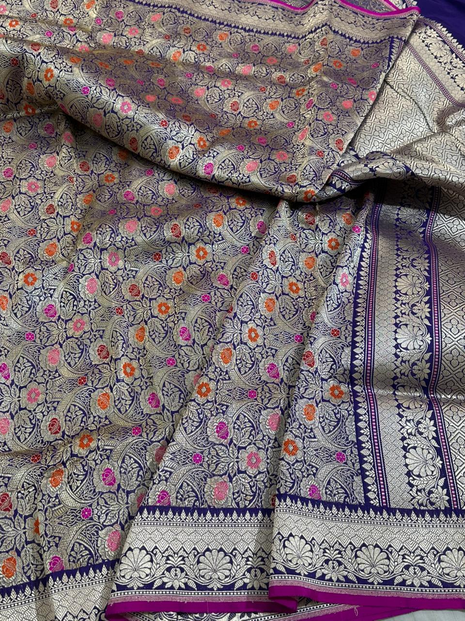 Royal Blue Pure Katan Silk Handwoven Banarasi Saree