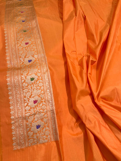 Light Orange Pure Katan Silk Handwoven Banarasi Saree