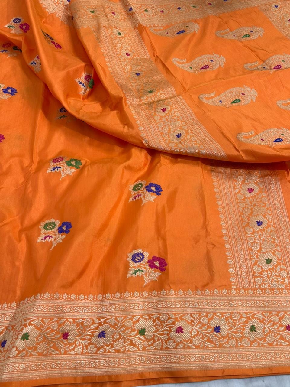 Light Orange Pure Katan Silk Handwoven Banarasi Saree