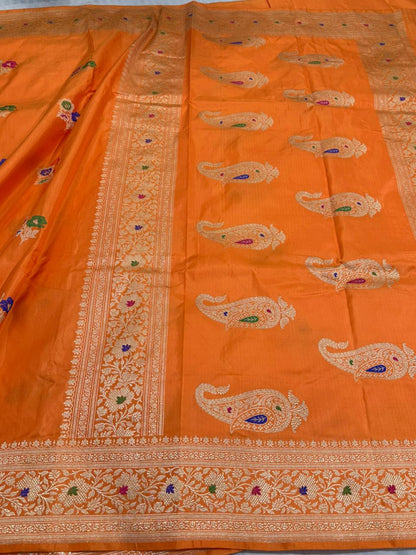 Light Orange Pure Katan Silk Handwoven Banarasi Saree