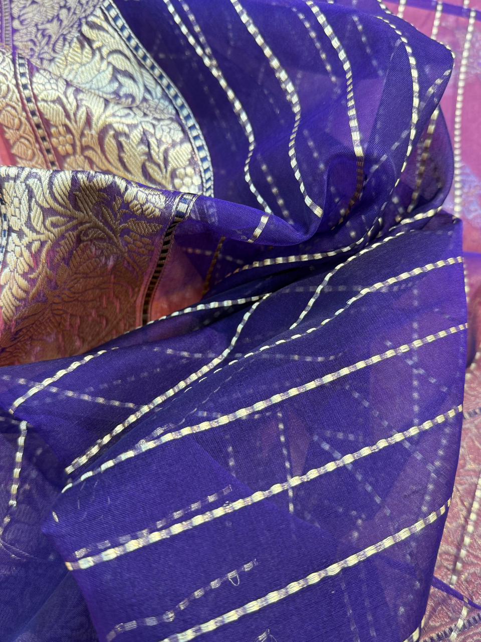 Onion Pink Pure Kora (Organza) Silk Handwoven Banarasi Saree