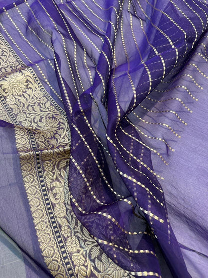 Green Shade Pure Kora (Organza) Handwoven Banarasi Saree