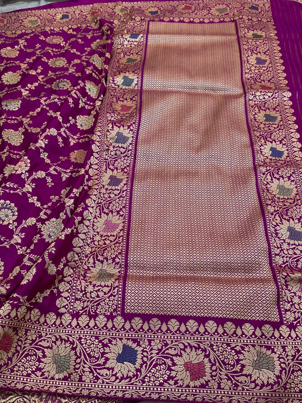 Purple Shade Pure Katan Silk Handwoven Banarasi Saree