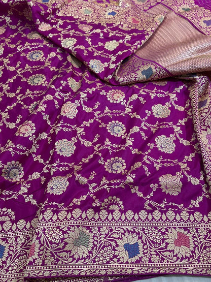 Purple Shade Pure Katan Silk Handwoven Banarasi Saree
