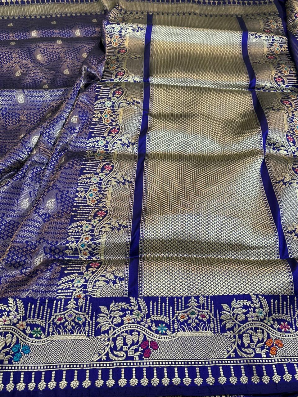 Royal Blue Pure Katan Silk Handwoven Banarasi Saree