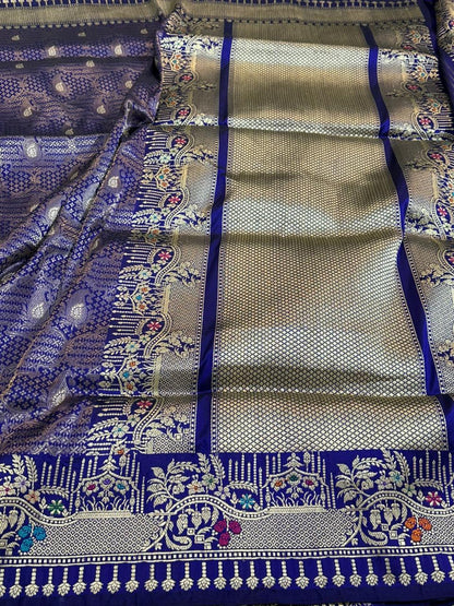 Royal Blue Pure Katan Silk Handwoven Banarasi Saree