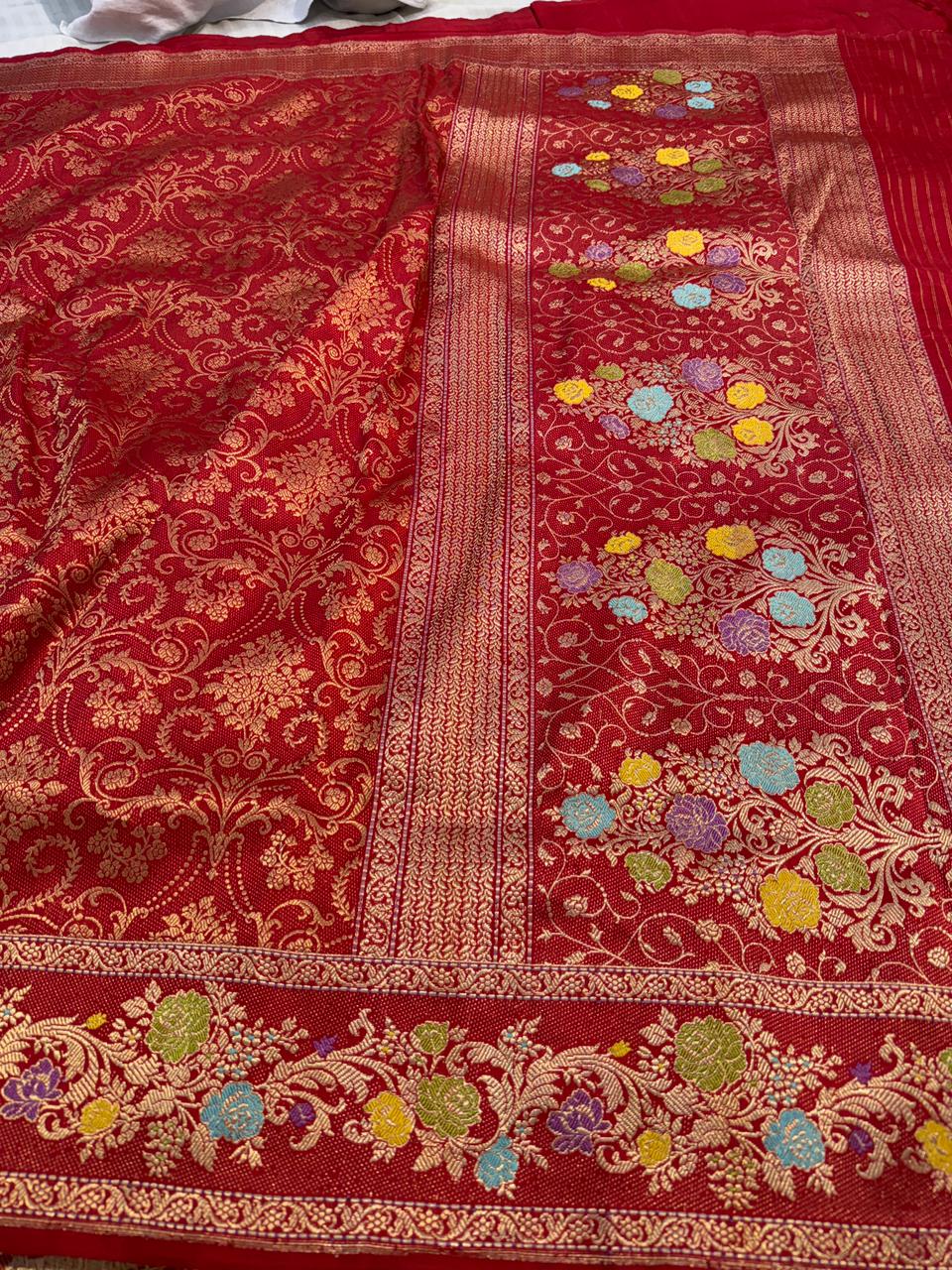 Red Shade Pure Katan Silk Handwoven Banarasi (Brocade) Saree