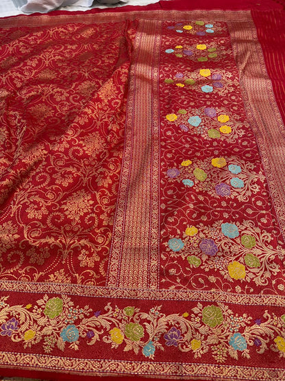 Red Shade Pure Katan Silk Handwoven Banarasi (Brocade) Saree