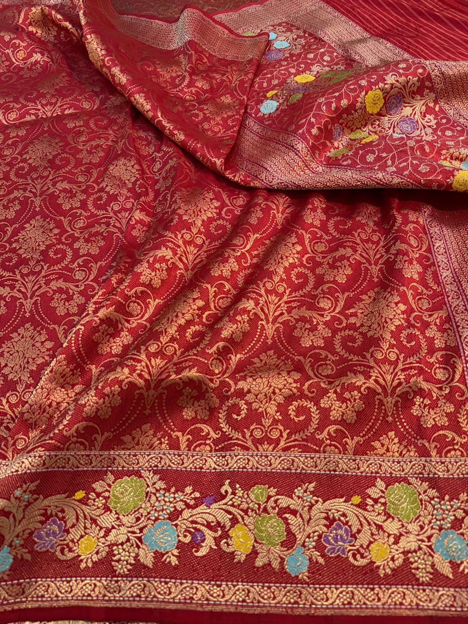 Red Shade Pure Katan Silk Handwoven Banarasi (Brocade) Saree