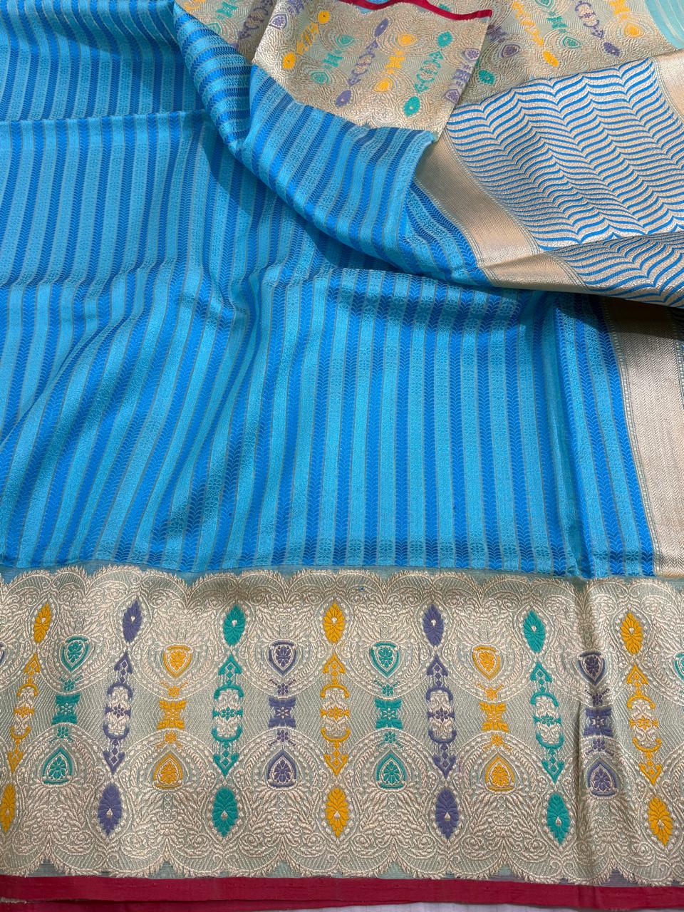 Sky Blue Pure Kora (organza) Silk Handwoven Banarasi Saree