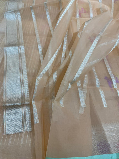 Beige Shade Pure Organza Silk Handwoven Banarasi Saree