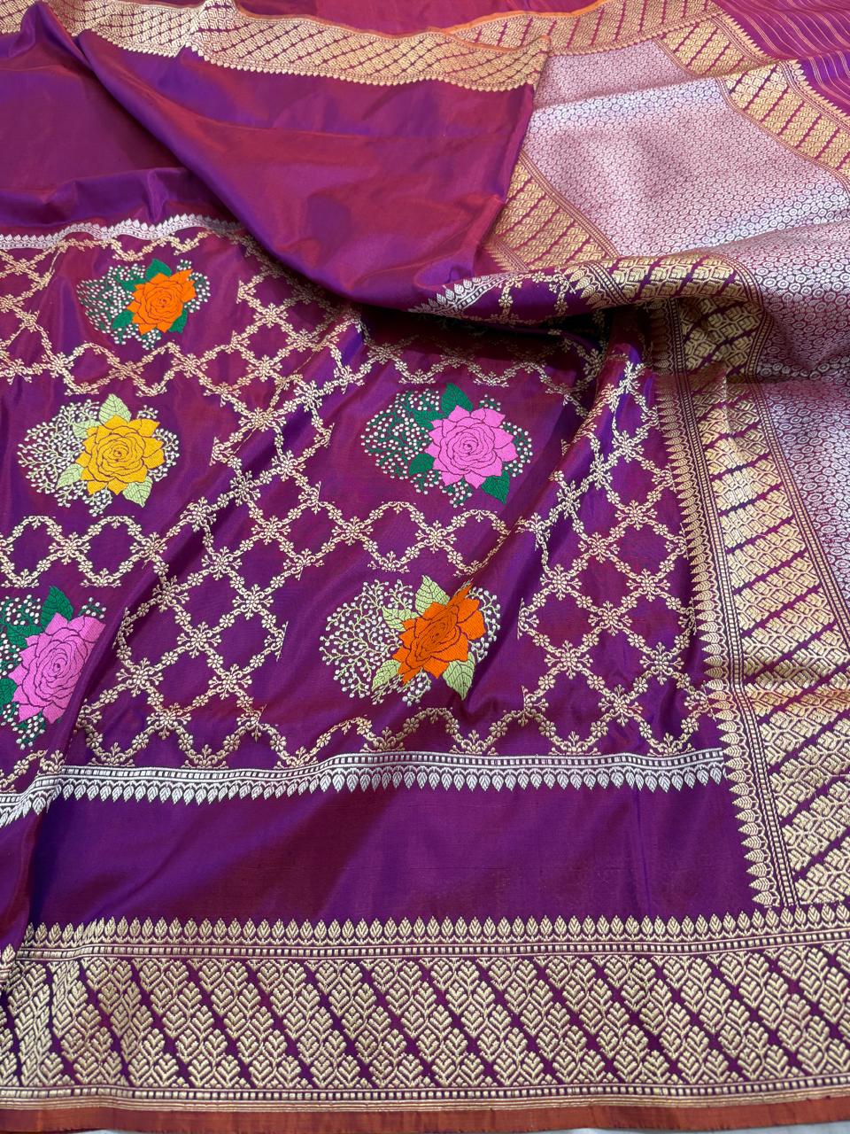 Royal Purple Pure Katan Silk Handwoven Banarasi Saree