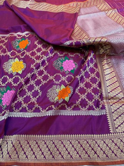 Royal Purple Pure Katan Silk Handwoven Banarasi Saree