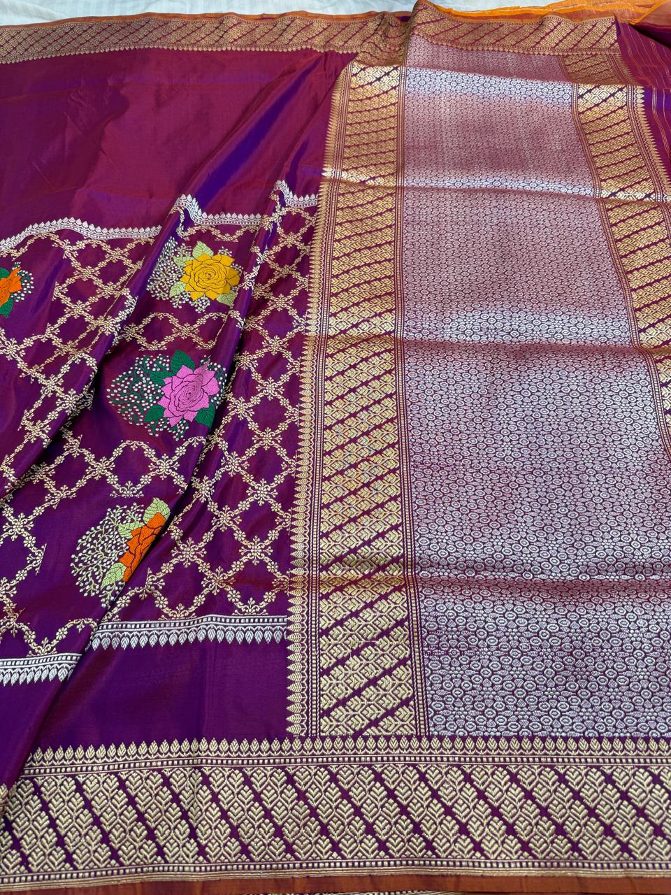 Royal Purple Pure Katan Silk Handwoven Banarasi Saree