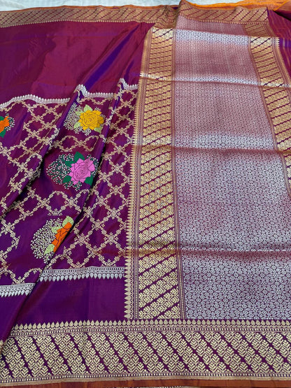 Royal Purple Pure Katan Silk Handwoven Banarasi Saree