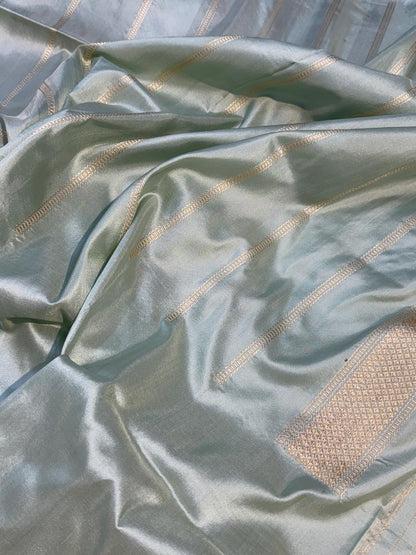 Steel Grey Pure Katan Silk Handwoven Banarasi Saree