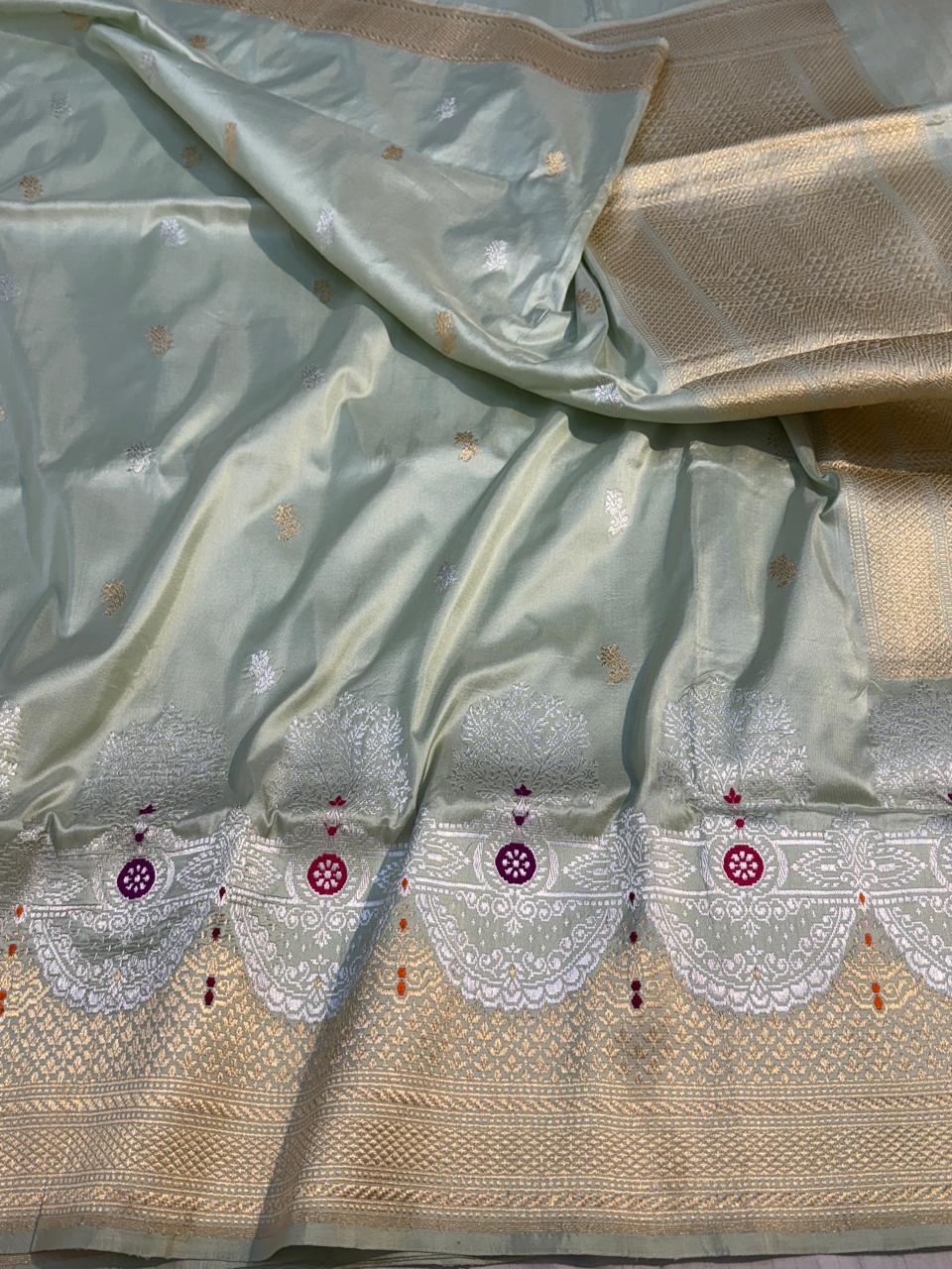 Steel Grey Pure Katan Silk Handwoven Banarasi Saree