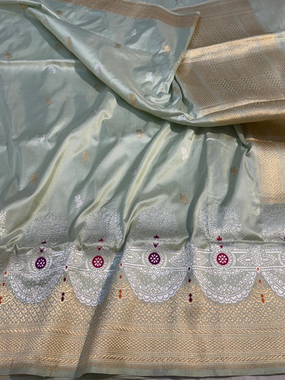 Steel Grey Pure Katan Silk Handwoven Banarasi Saree