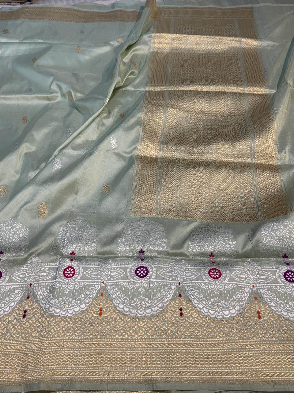 Steel Grey Pure Katan Silk Handwoven Banarasi Saree