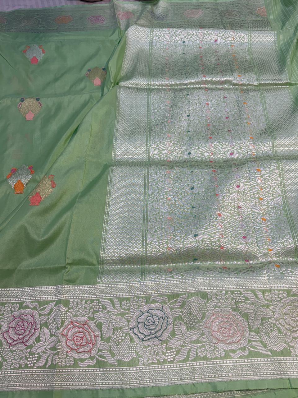 Light Green Shade Pure Katan Silk Handwoven Banarasi Saree