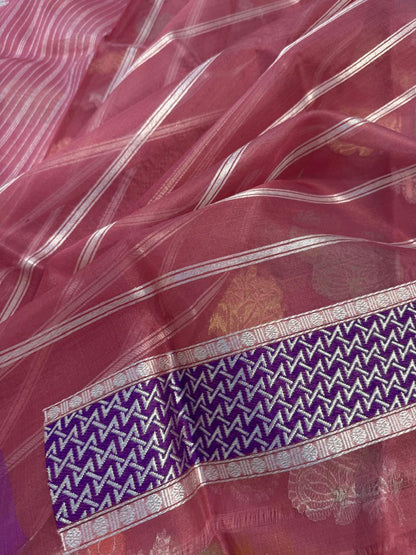 Coffee Shade Pure Organza Silk Handwoven Banarasi Saree