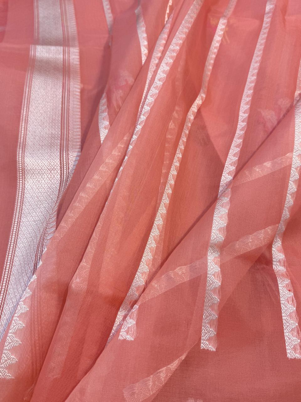 Pastel Shade Pure Organza Silk Handwoven Banarasi Saree
